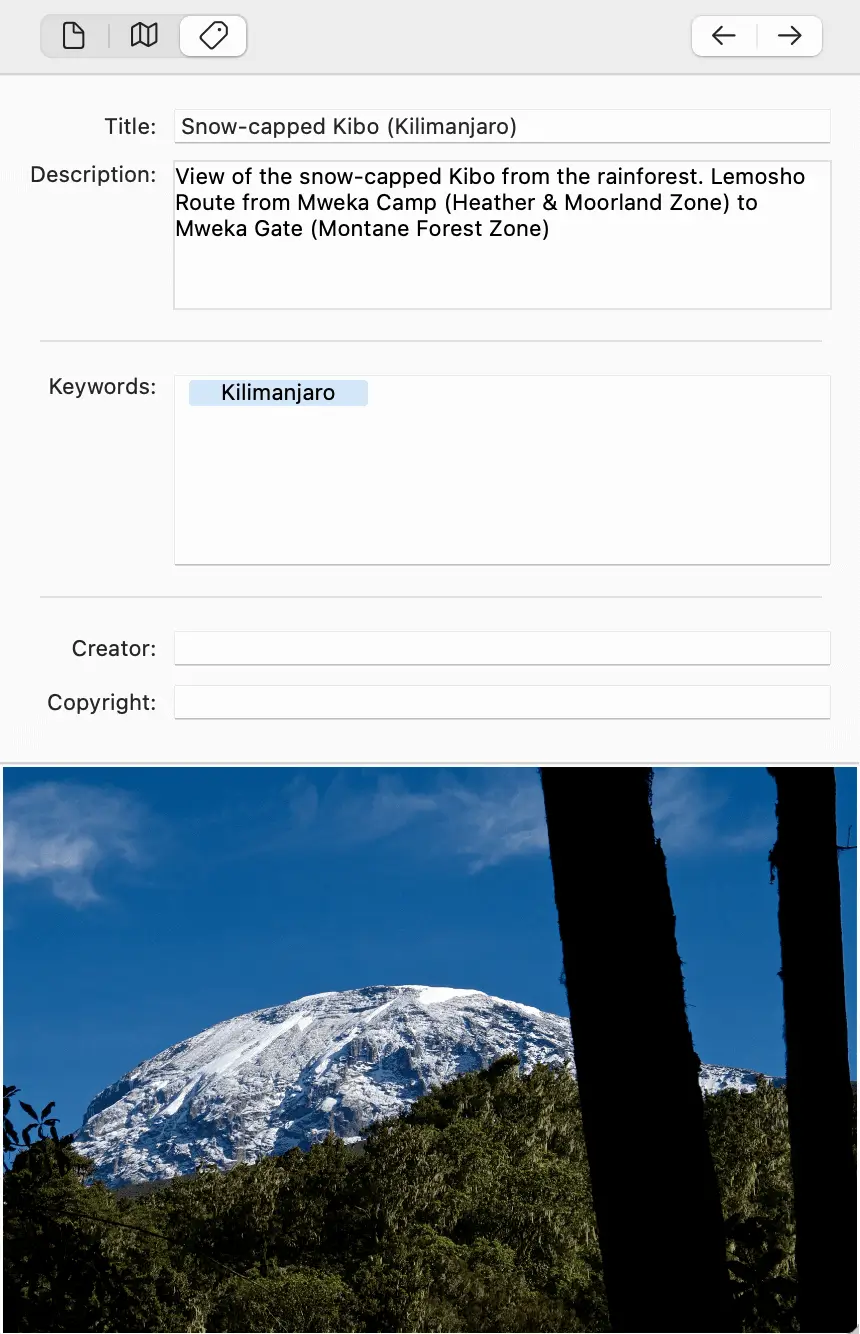 Screenshot: Photo metadata