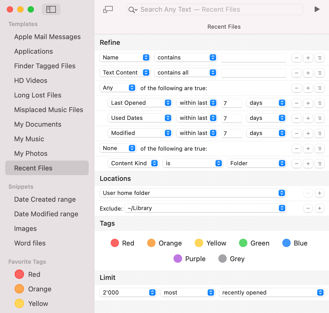 Screenshot: Save common searches as templates