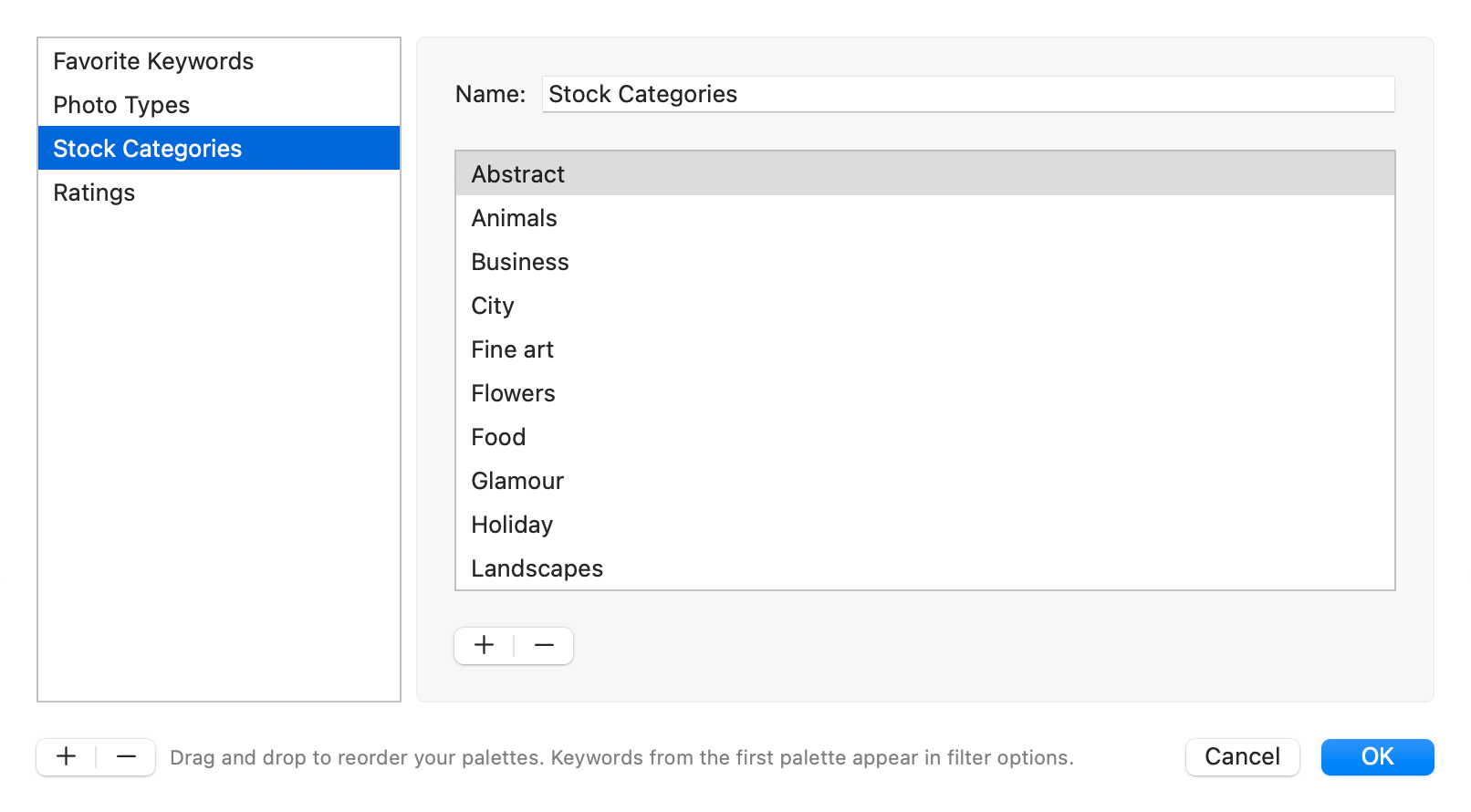 Screenshot: Keyword presets