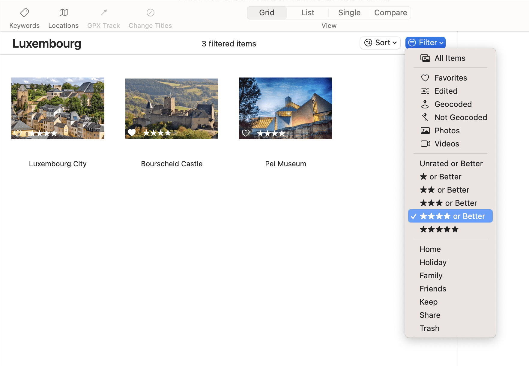 Screenshot: Star ratings filter